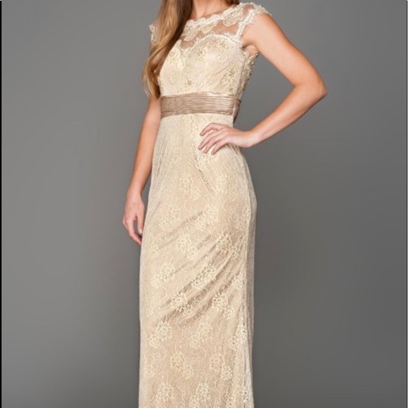 Champagne Lace Beaded Gown - Picture 2 of 7